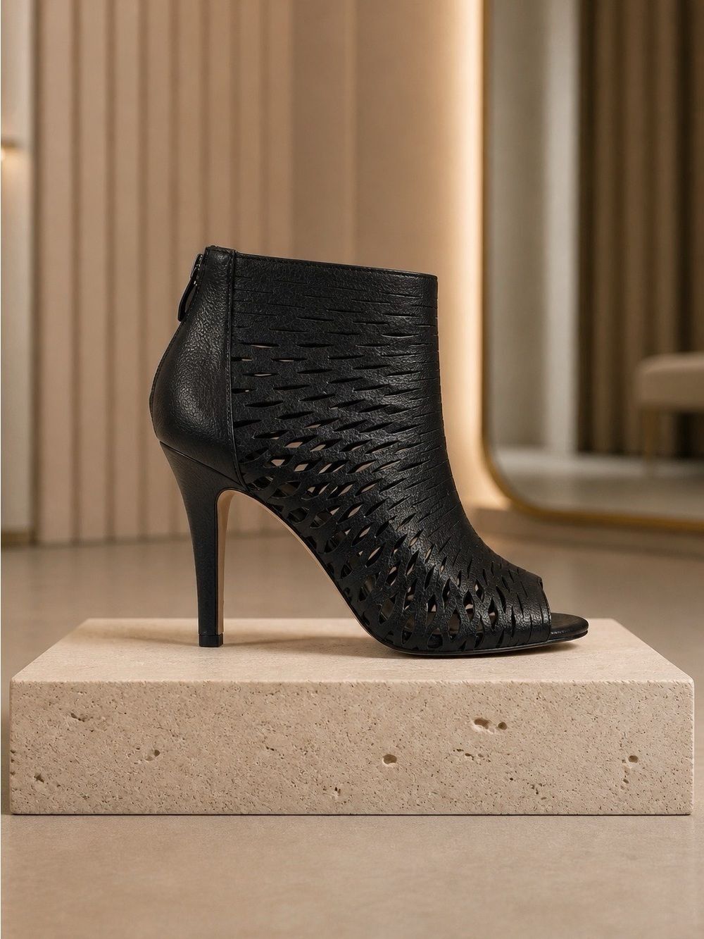 Vince Camuto Women's Black Cutout Peep-Toe Stiletto Bootie